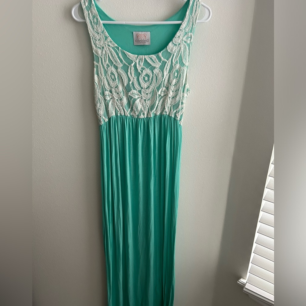Light Blue Maxi Dress with Lace Design